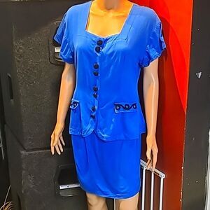 Rare VINTAGE Blue Skirt Suit